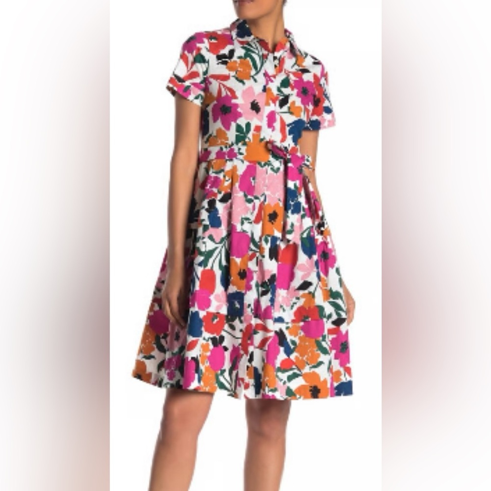 Donna Morgan Tiered Abstract Floral Shirt Dress, Sz 10